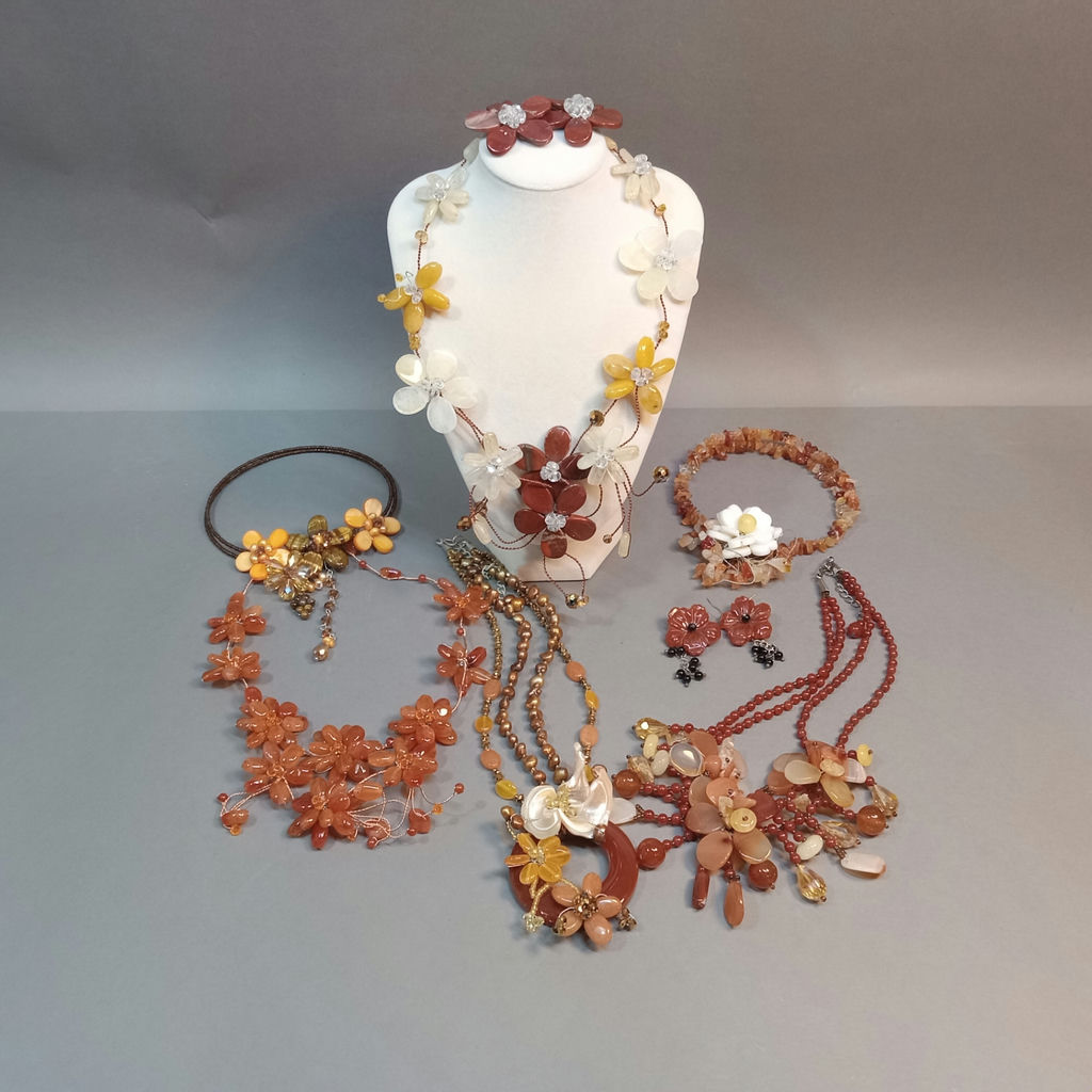 Hand Beaded Floral Jewelry - Browns - image 1 of 23