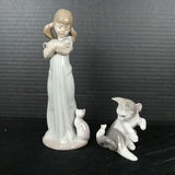 Lladro Girl w/Cat & Playful Kitten Figurines - thumbnail 1 of 12