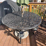 Castelle Aluminum Patio Table, Umbrella, & Wicker Arm Chairs - thumbnail 2 of 4