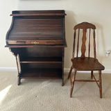Antique English Oak Roll-Top Secretary & Chair - thumbnail 4 of 5