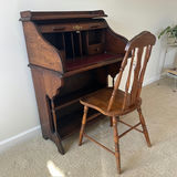 Antique English Oak Roll-Top Secretary & Chair - thumbnail 1 of 5