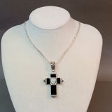 Sterling, Onyx, & Turquoise Reversible Crucifix (STR 10.2dwt) - thumbnail 1 of 10
