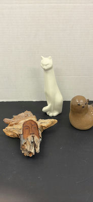 Rosenthal Cat Figurine and Wood Carved Face Sculpture - Image 1 of 11