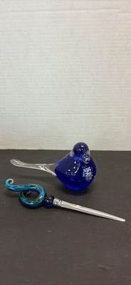 Blue Glass Bird Figurine and Glass Letter Opener - Image 1 of 9