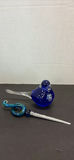 Blue Glass Bird Figurine and Glass Letter Opener - thumbnail 1 of 9
