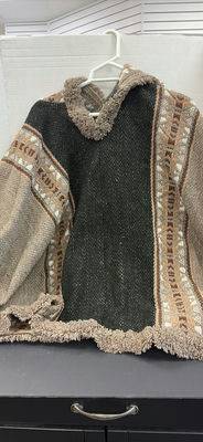 Woven Poncho Sweater with Hood - Image 1 of 13