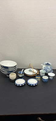 Assorted Japanese Blue and White Ceramic Tea and Serving Pieces - Image 1 of 10