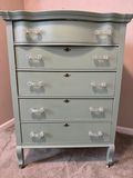 Vintage Farmhouse Style Highboy Dresser and Vanity Stool - thumbnail 1 of 10