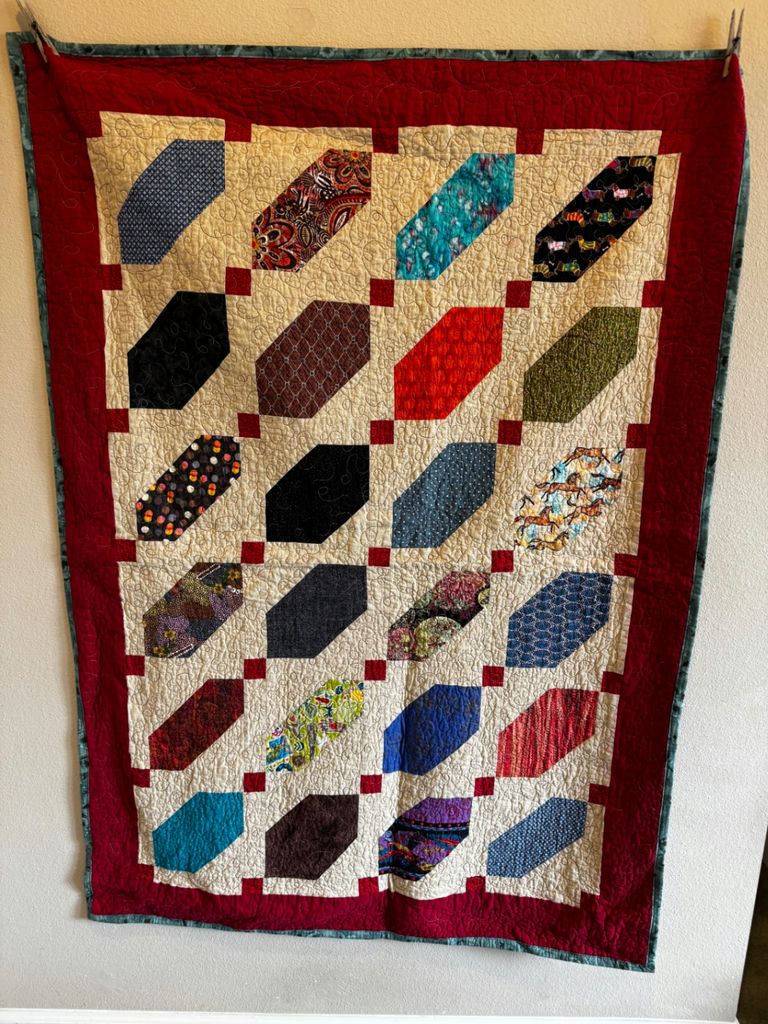 Mission Style Oak Quilt Stand with 3 Handmade Quilts   - image 9 of 12
