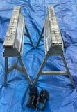 Two wooden-top metal sawhorses with hardware - thumbnail 1 of 3