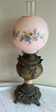Antique Globed Ornate Metal and Glass Oil Lamp - thumbnail 1 of 7