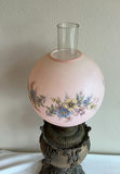 Antique Globed Ornate Metal and Glass Oil Lamp - thumbnail 3 of 7