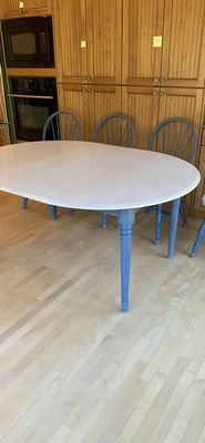 White & Blue Kitchen Table With Leaf And Four Matching Chairs - Image 1 of 11