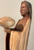 Southwestern Wooden Carved Statue Of Woman With Bowl, And Pedestal, - thumbnail 3 of 7