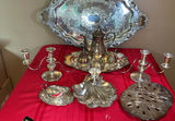 Silver Plate Tea Service, Candlelabras, Serving Items - thumbnail 1 of 9