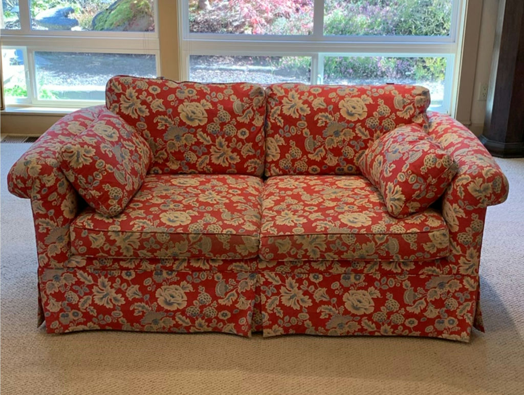 Red Floral Fabric Love Seat - image 1 of 7