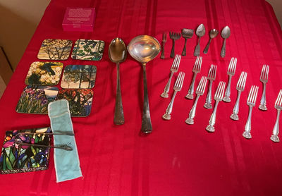 Sterling and SP Flatware, Tiffany Sterling Tongs, Coasters - Image 1 of 8