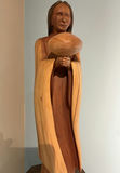 Southwestern Wooden Carved Statue Of Woman With Bowl, And Pedestal, - thumbnail 2 of 7