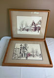 Pair of Framed prints of a Snow Covered small Town - thumbnail 1 of 7