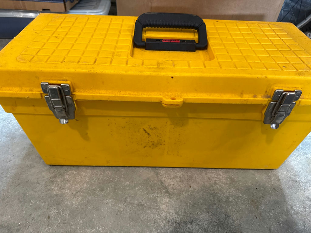 Yellow Plastic Toolbox with Hardware and Tools - image 1 of 4
