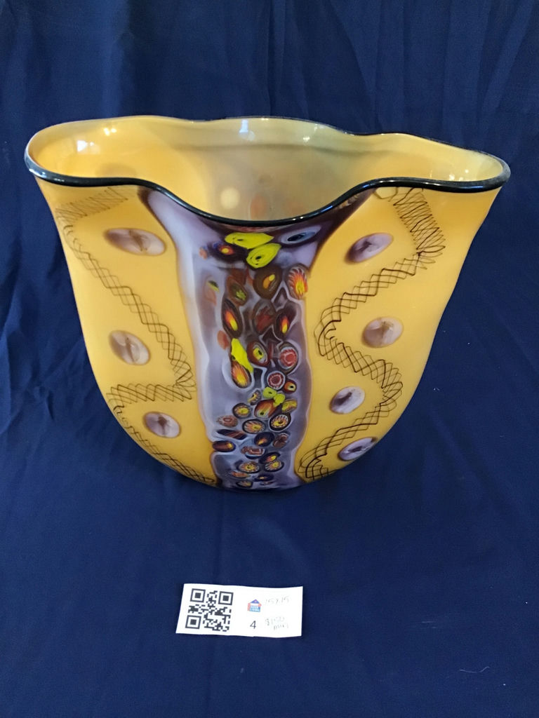 Yellow and purple decorative blown glass vase $50 min bid  - image 1 of 3