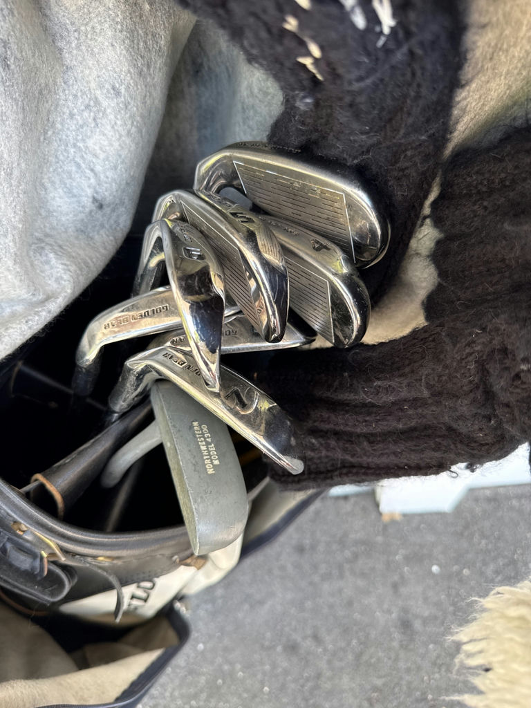 Golf bag with clubs and folding golf cart - image 5 of 6