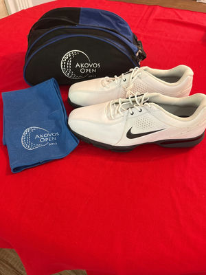 New Nike golf shoes with Akovos Open bag and towel - Image 1 of 3