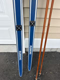 Pair of Lovett USA blue cross-country skis with poles - thumbnail 3 of 5