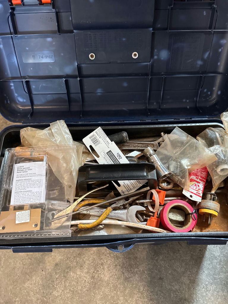 20-inch blue toolbox with orange latches and assorted hardware - image 3 of 3