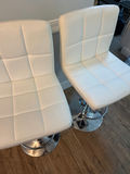 Two white tufted bar stools with chrome pedestal bases - thumbnail 2 of 3