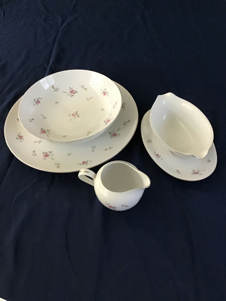 Floral ceramic dinnerware set with plates, bowl, creamer, and gravy boat - image 2 of 2