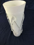 Two glass vases: etched floral clear vase and frosted white vase with clear geometric accents - thumbnail 2 of 3