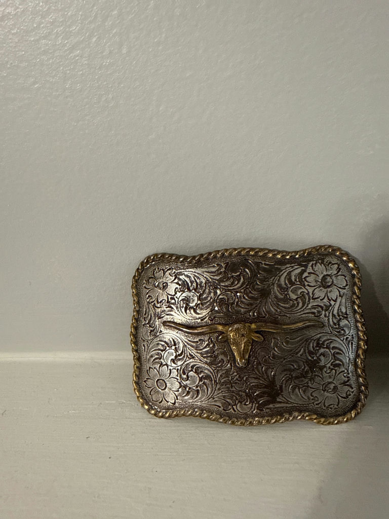 Pair of ornate longhorn steer belt buckles - image 2 of 4