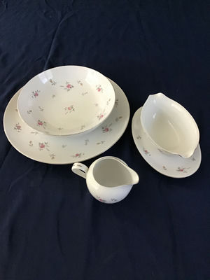 Floral ceramic dinnerware set with plates, bowl, creamer, and gravy boat - Image 1 of 2