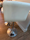 Two white tufted bar stools with chrome pedestal bases - thumbnail 3 of 3