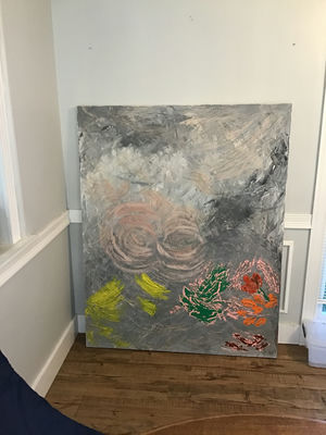 60x48 original acrylic Abstract textured canvas painting with circular motifs - Image 1 of 3