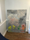 60x48 original acrylic Abstract textured canvas painting with circular motifs - thumbnail 1 of 3