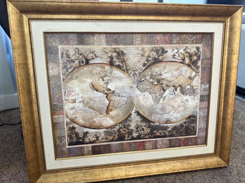 Framed Double-Globe World Map Artwork - image 2 of 3