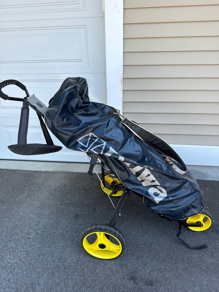 Golf bag with clubs and folding golf cart - image 2 of 6