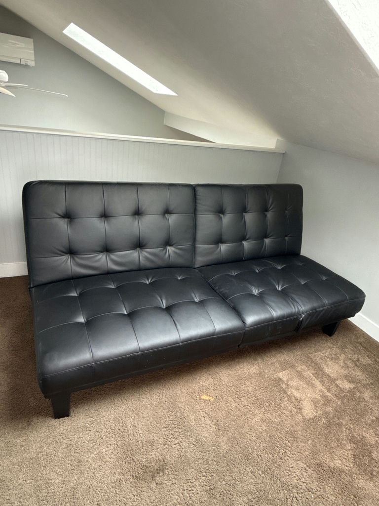 Black tufted leather sofa - image 3 of 3
