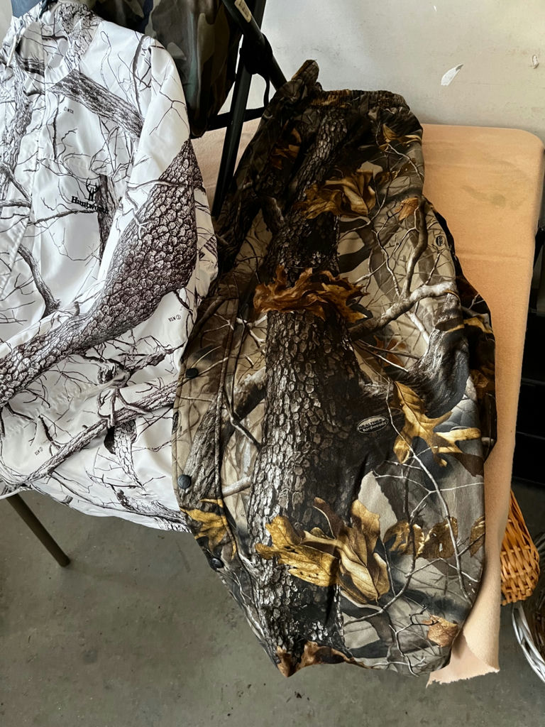 Camouflage jacket (Huntworth and GS Guide Series) and camo pant with. Small folding chair - image 2 of 6