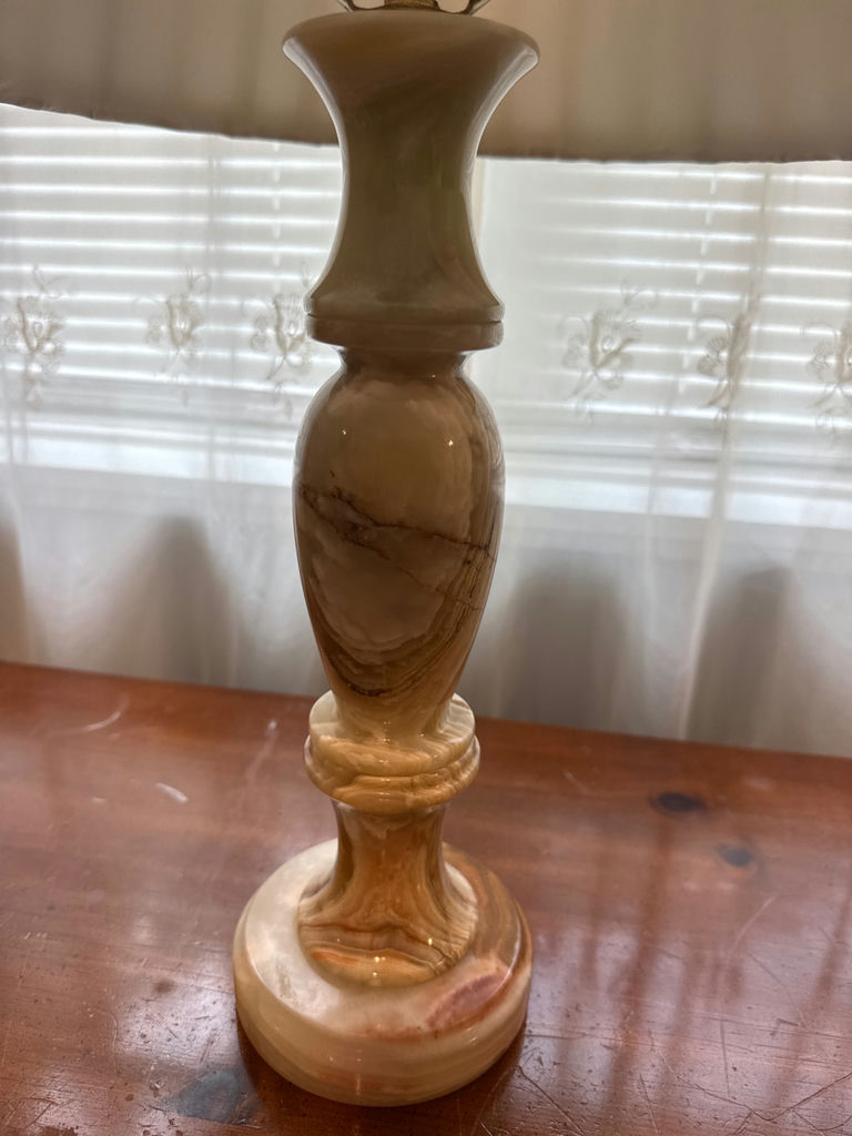 Table lamp with marble base and beige pleated shade - image 3 of 3