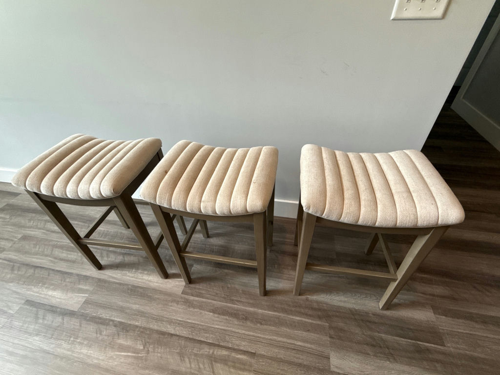 Three beige upholstered stools - image 1 of 5
