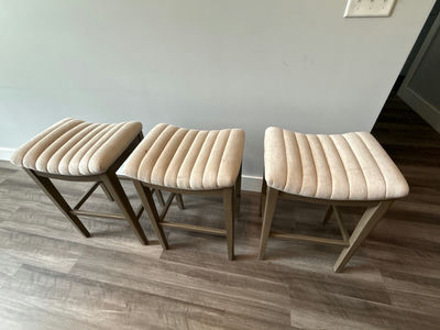 Three beige upholstered stools - Image 1 of 5