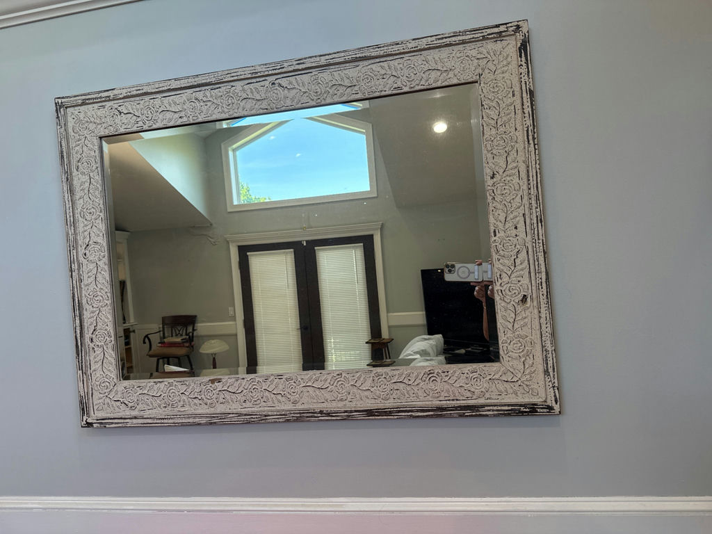 Distressed White Ornate Wall Mirror - image 1 of 3