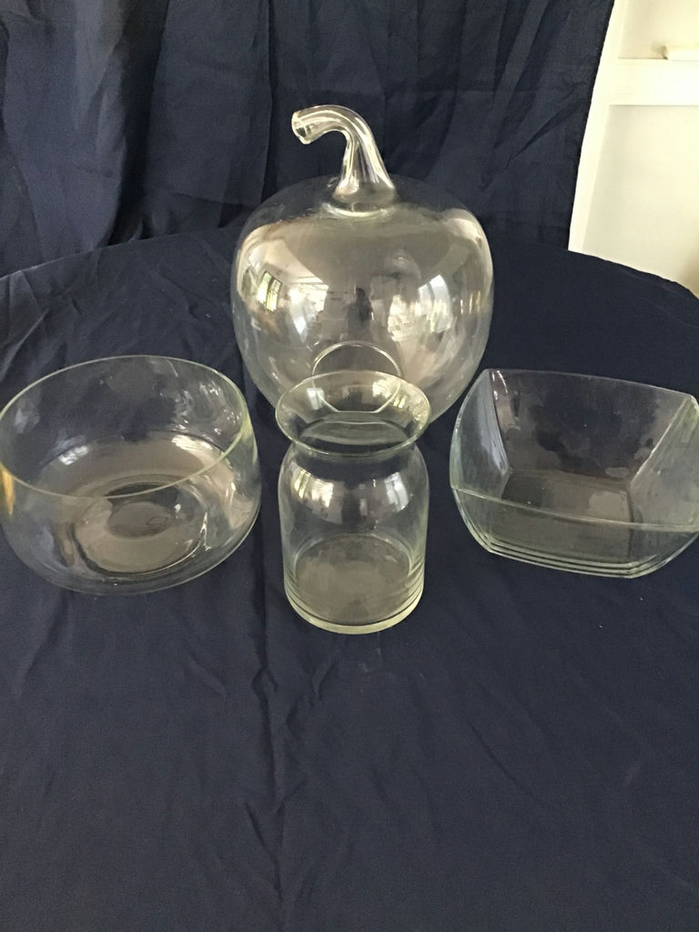 Clear glassware set: apple-shaped container, bowls, jar, and dish - image 2 of 2