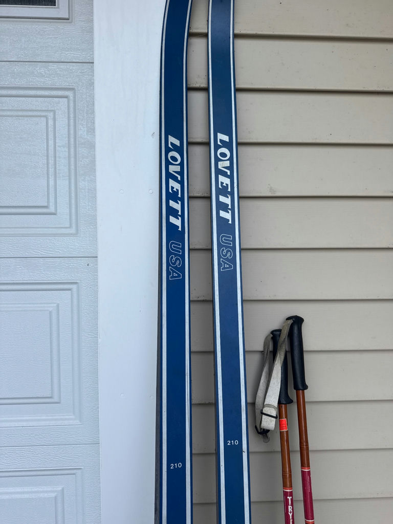 Pair of Lovett USA blue cross-country skis with poles - image 2 of 5