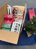 Boxed Christmas ornaments and small artificial tree - thumbnail 1 of 5