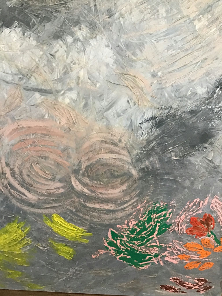 60x48 original acrylic Abstract textured canvas painting with circular motifs - image 2 of 3