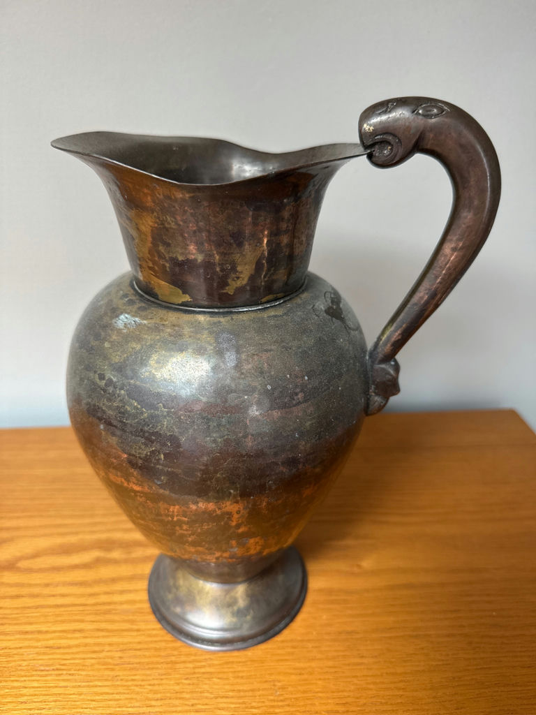 Antique metal pitcher with patina - image 3 of 3